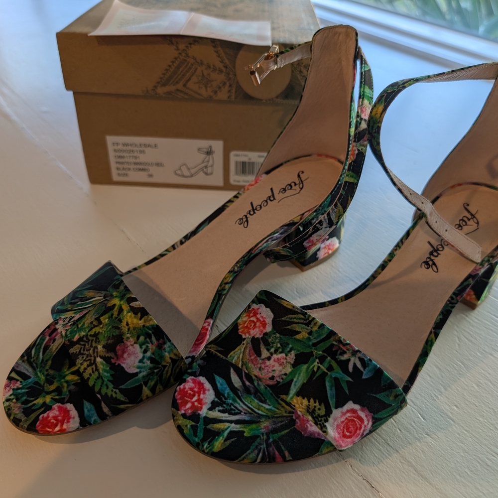 Free People Floral Ankle Strap Sandals